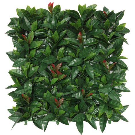 WellHome Seto Artificial 100x100cm, Jardin vertical hojas verdes con detalles rojos