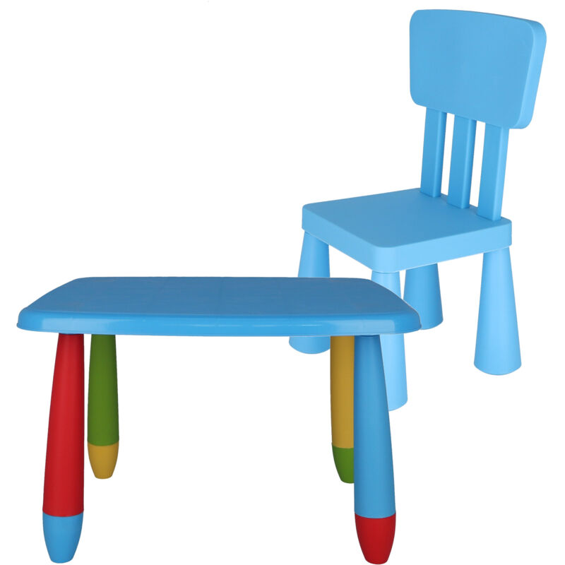 Table rectangulaire et chaise enfant en plastique solide et résistant - Bleu - Bleu - Wellhome