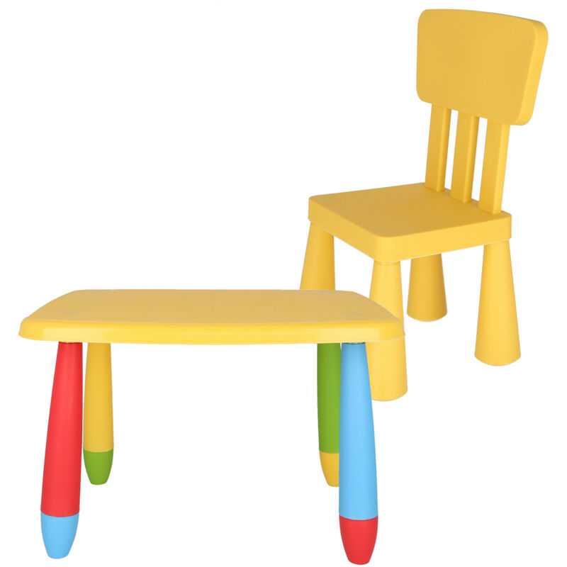 Table rectangulaire et chaise enfant en plastique solide et résistant- Jaune - Jaune - Wellhome