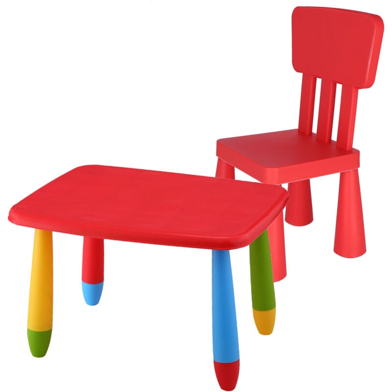 Table rectangulaire et chaise enfant en plastique solide et résistant - Rouge - Rouge - Wellhome