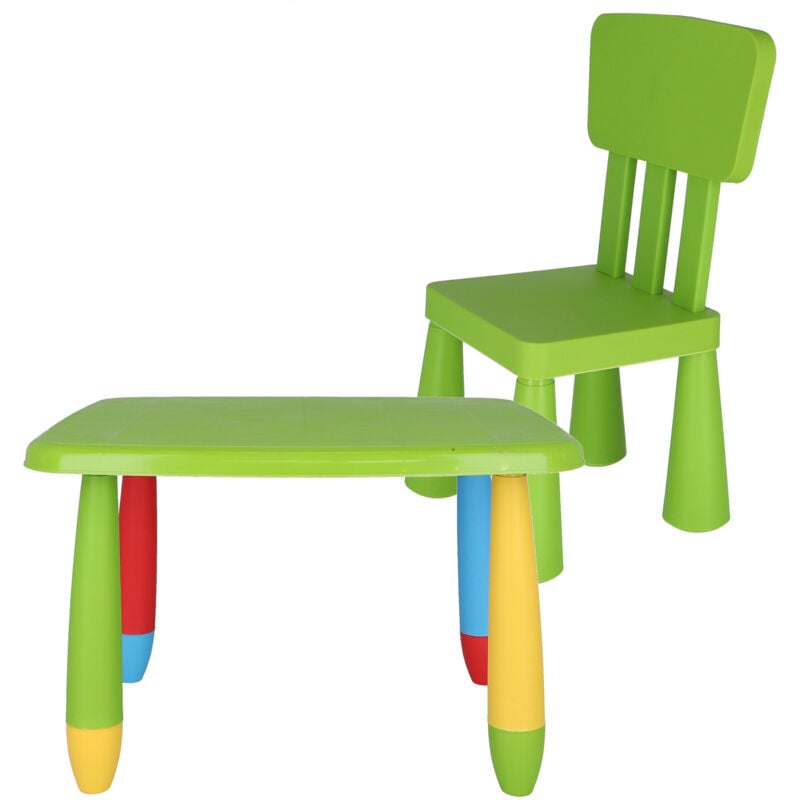 Table rectangulaire et chaise enfant en plastique solide et résistant - Vert - Vert - Wellhome