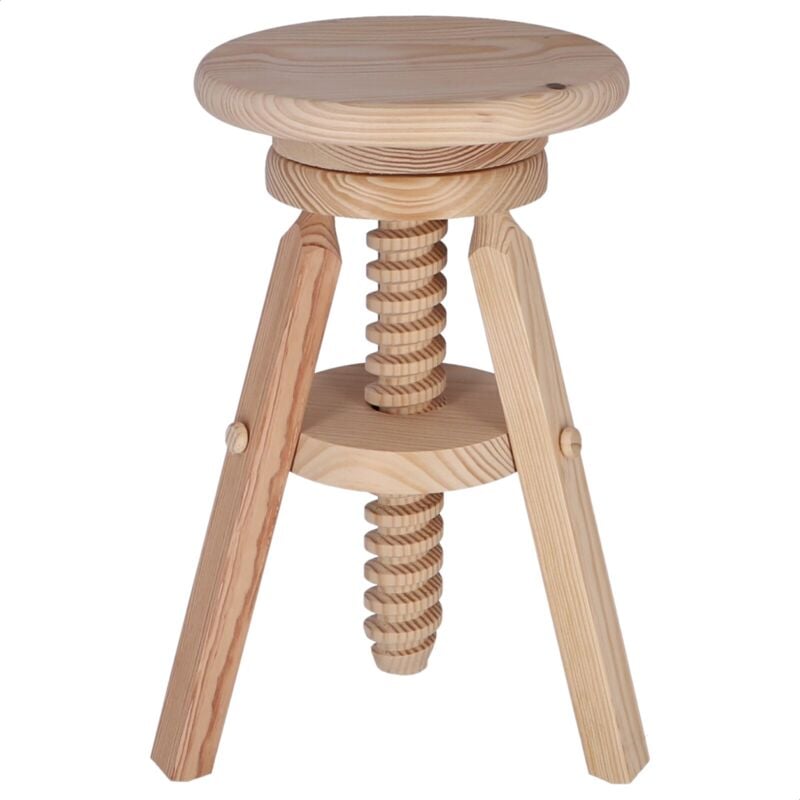 Well home mobiliario & decoración Tabouret Rond pivotant en Bois, Finition sans Vernis, 29x29x64 cm - Naturel