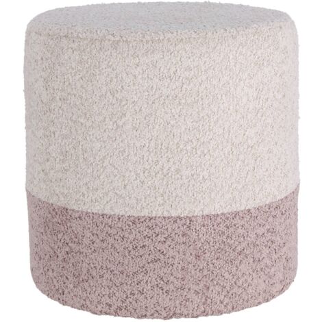 WELLHOME Taburete BOUCLE Ø35 cm en color beige con rosa claro