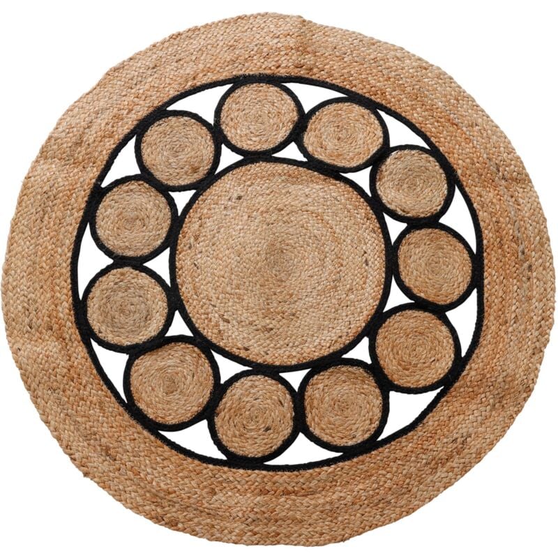 Tapis à motif Ø90 cm en Jute et Coton Beige - Wellhome