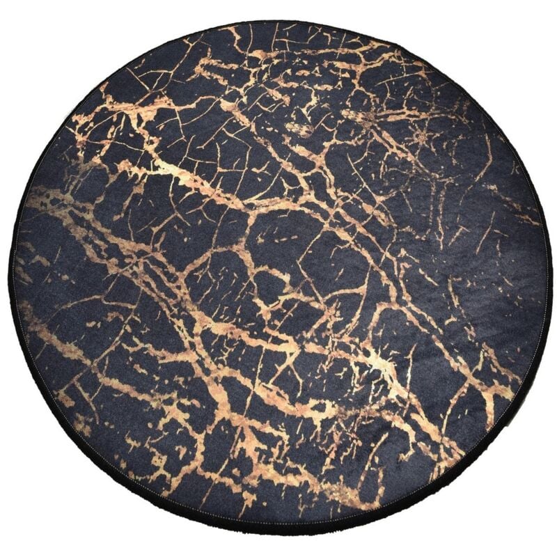 Wellhome - Tapis de bain circulaire noir et orange - 100 cm - Multicolore