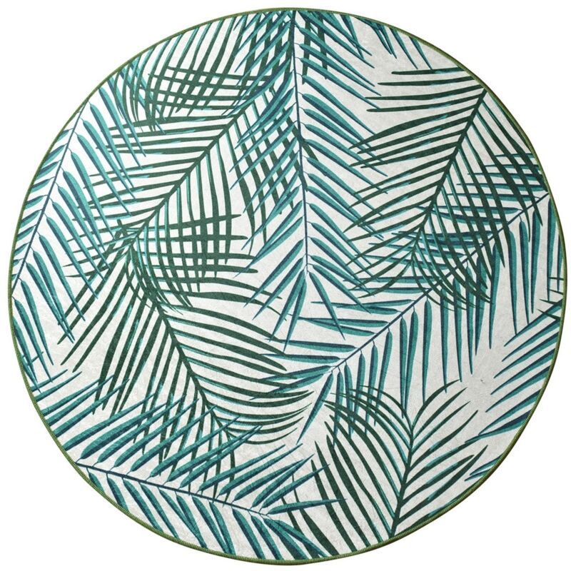 Tapis de bain rond avec 'feuilles' vertes - 100 cm - Multicolore - Wellhome