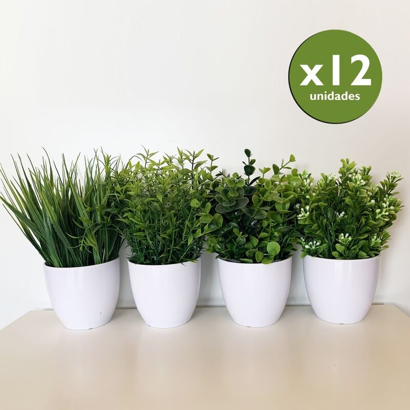 Lot de 12 plantes artificielles assorties de 23 cm avec pot