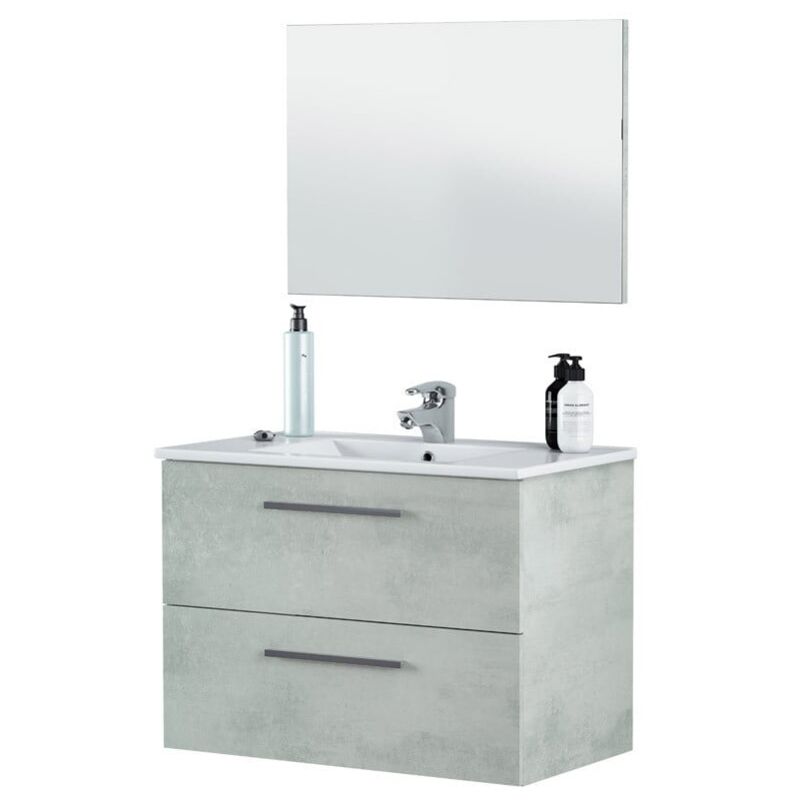 Caesaroo - Mueble baño con espejo cemento 80x45x57 cm sin lavabo