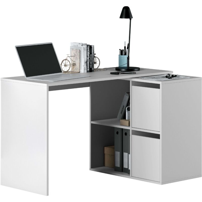 

Velocimuebles - Escritorio multiposición color blanco 2 puertas 2 huecos 120-152x74x77-49 cm