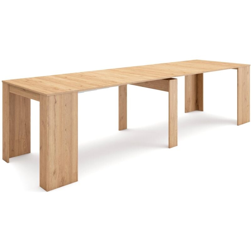 

Mesa de comedor consola extensible hasta 301 cm en color roble. Medidas de mesa cerrada: 90 x 49 x 75 cm de altura - ROBLE CLARO
