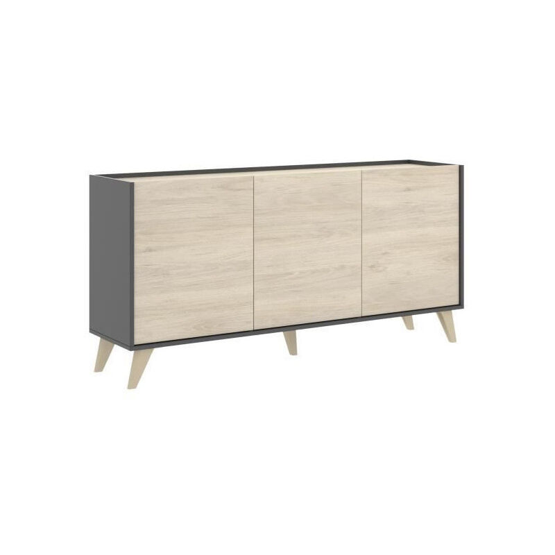 Mobimarket - Buffet contemporain 3 portes - Decor graphite et Chene - l 155 x p 43 x h 75 cm - ness