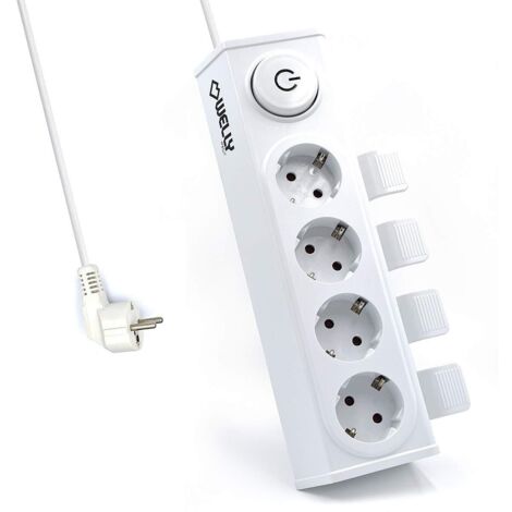 Welly Enjoy IT WY13160 - Multipresa elettrica 4 Prese posizioni Schuko 16A con sistema “inserimento/estrazione facilitata” e Interruttore On/Off, Bianco