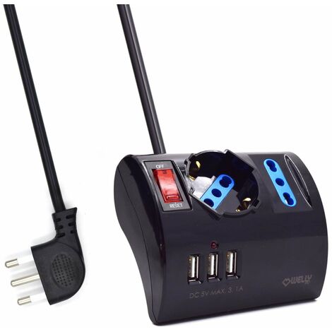 Welly Enjoy IT WY13171 - Multipresa elettrica da scrivania/tavolo 3 posizioni con 3 porte Usb e interruttore On/Off - 1.5M [Classe di efficienza energetica A+] - Nero