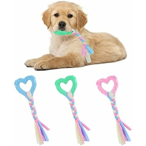 Welpen-Beißring mit Baumwollschnüren, 3 Stück Gummi-Beißring in Herzform für kleine Hunde, aggressives Kauspielzeug für kleine und mittelgroße Hunde HIASDFLS