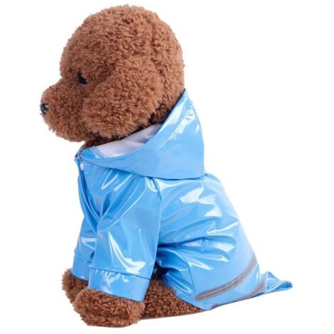 Welpen-Regenmantel, blauer Regenmantel mit Kapuze, reflektierender PU-Regenmantel für Hunde und Katzen, Kleidung L FLITI