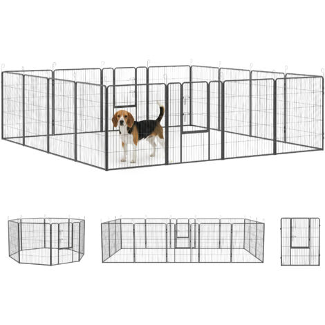 Welpenauslauf, modulares Design, 16 Elemente, 2 Türen, wetterfest, Stahl, 3,2 x 3,2 x 1 m, grau
