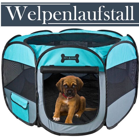 Welpenauslauf Oxford XL 115 cm faltbar Grün Welpenlaufstall Tierlaufstall Hunde Hasen Meerschweinchen Katzen Innen Außen 8-eckig Petigi