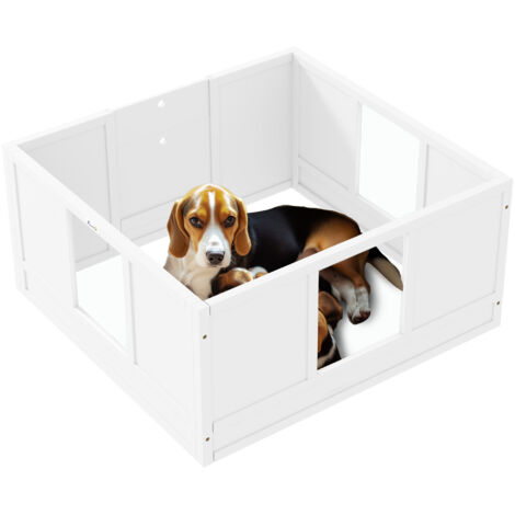 Welpenbox für kleine und mittelgroße Hunde, Hunde-Wurfbox mit anpassbarem Eingang, rutschfesten Fußpads, Weiß