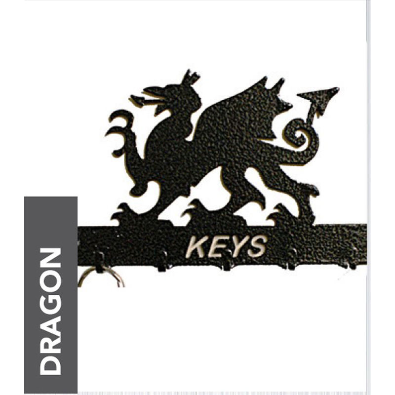 Welsh Dragon Key Holder - Rack - Solid Steel - W15 x H9 cm - Black