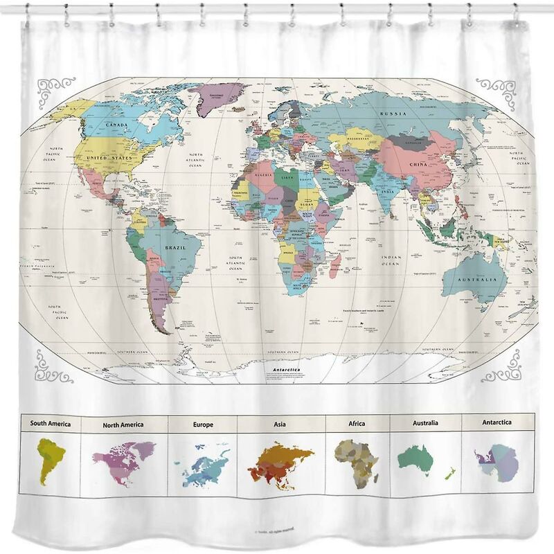 Dontodent Weltkarte mit detaillierten Großstädten, PVC freie, ungiftige und geruchlose wasserabweisende Duschvorhänge aus Stoff  - Onlineshop ManoMano