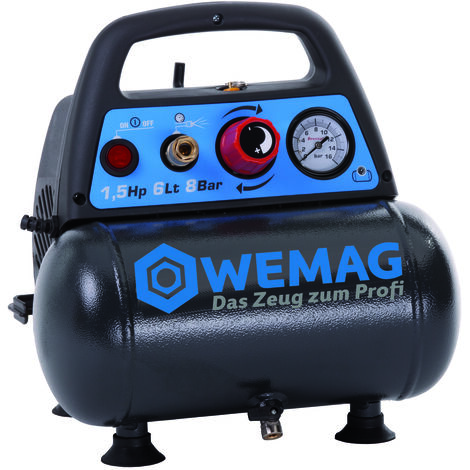 WEMAG Kompressor Airliner 110-6 ölfrei 8bar 6 L. Kessel 230 V/50Hz 1,5 PS