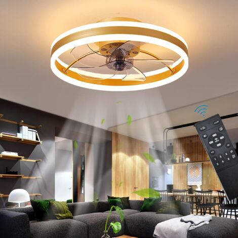 Wendbarer Deckenventilator, leise, mit Fernbedienung, 6 Geschwindigkeitsstufen, Schlafzimmer-Deckenventilator mit Licht, moderner Wohnzimmer-Deckenventilator, dimmbarer 24-W-LED-Deckenventilator, Gold