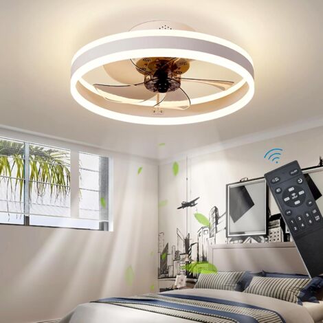 Wendbarer Deckenventilator, leise, mit Fernbedienung, 6 Geschwindigkeitsstufen, Schlafzimmer-Deckenventilator mit Licht, moderner Wohnzimmer-Deckenventilator, dimmbarer 24-W-LED-Deckenventilator, weiß