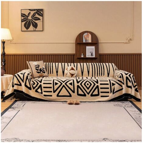 Wendbarer, schokoladenbrauner Sofabezug im Bohème-Stil für ein Dreisitzer-Sofa, maschinenwaschbar, ideal für dunkle Sofas und Haustiere (insbesondere Hunde), aus Chenille. Maße: 180 cm x 340 cm.