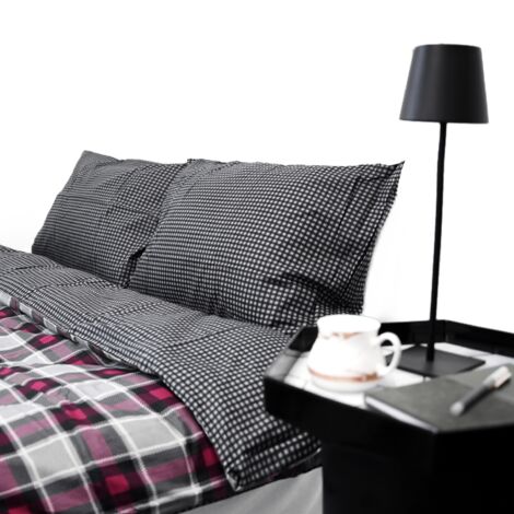 Wendebettwäsche aus 100% Baumwolle mit Decken- und Kissenbezug Karomuster 155x220 cm