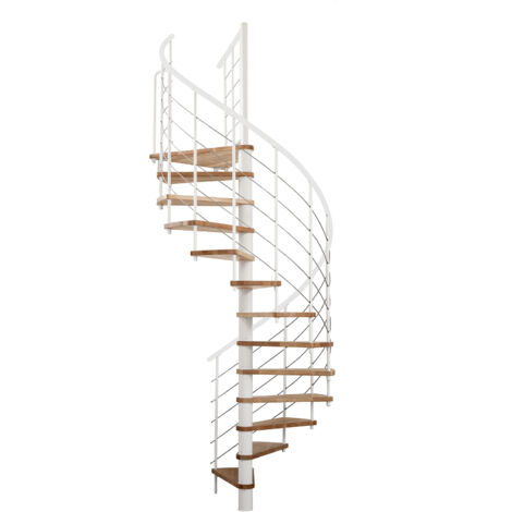 Wendeltreppe 13 Stufen - Ø 140cm - Erreichbare Höhe 2.54 bis 3.05m - Weiß und Buche - VENE140-SBMNAT-13