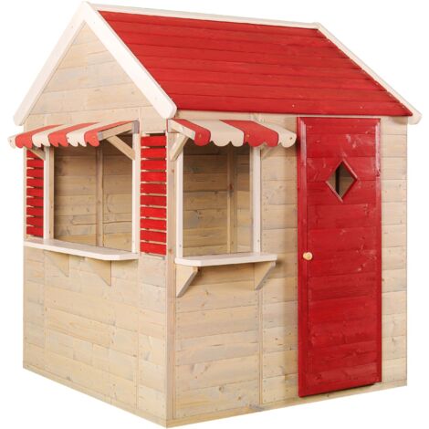 Wendi Toys Holz Spielhaus Dachs inkl. Markisen  Natur  120x120x155 cm