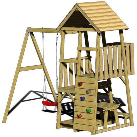 Wendi Toys Holz Spielturm Gorilla  mit Rutsche, Kletterwand, Schaukel und Picknicktisch  NaturWendi Toys Holz Spielturm Gorilla  mit Rutsche, Kletterwand, Schaukel & Picknicktisch  Natur  290x270x270 