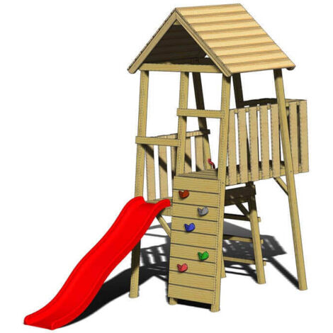 Wendi Toys Holz Spielturm Hase inkl. Rutsche und Kletterwand Natur 260x110x270 cm