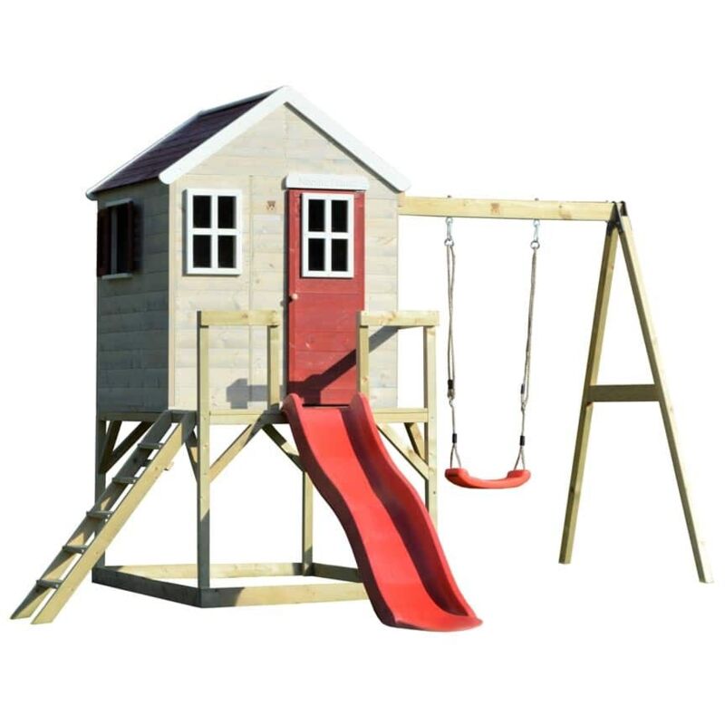 Wendi Toys Maison en bois sur pilotis Eléphant avec toboggan et balançoire Nature 330x350x242 cm