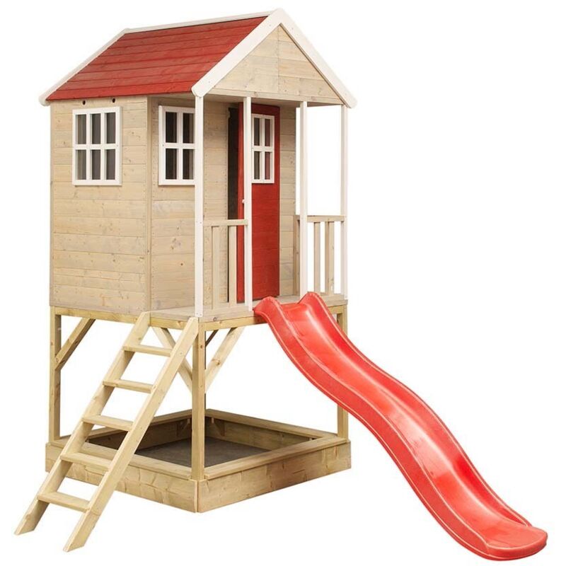 Wendi Toys Maison en bois sur pilotis Grenouille avec toboggan et bac à sable Nature 280x197x242 cm