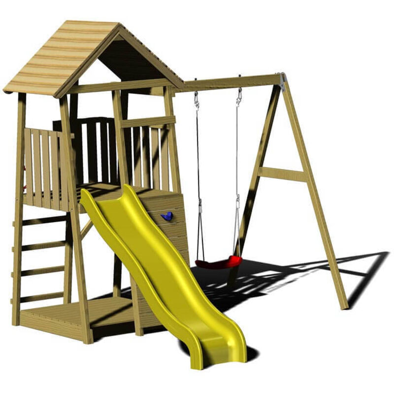 Wendi Toys Tour de jeux en bois Abeille incl. toboggan, mur d'escalade, balançoire & bac à sable Nature 280x270x270 cm