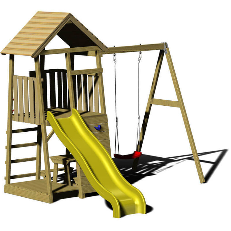 Wendi Toys Tour de jeux en bois Pélican incl. toboggan, mur d'escalade, balançoire et ensemble de sièges Nature 280x270x270 cm