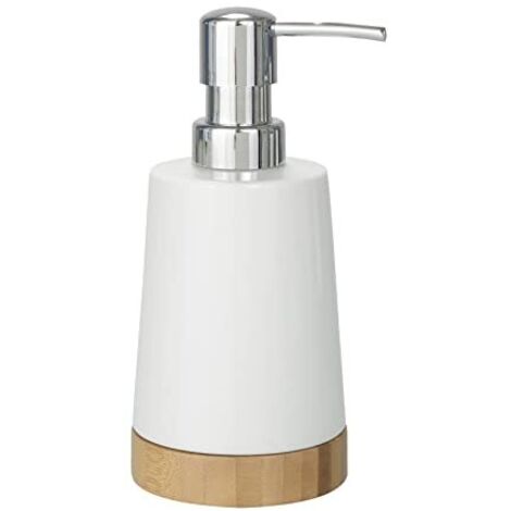 Wenko 17678100 Dosasapone Bamboo, Ceramica, Legno, 8 x 17,5 x 9 cm, Bianco