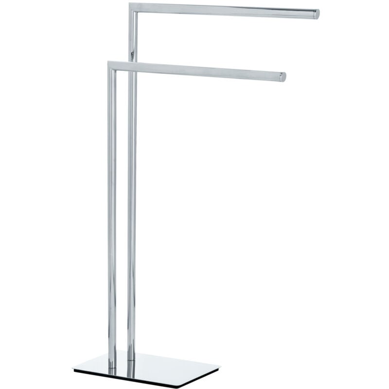Wenko - Porte-Serviettes sur Pied Recco 2 Barres, Socle carré lesté, Accessoires de salle de bain, Acier chromé, 48 x 80,5 x 20 cm, Argent brillant