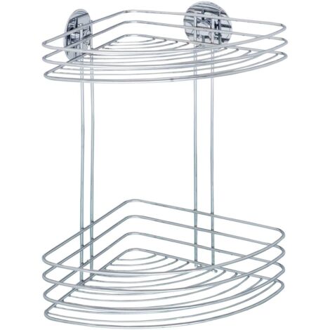 Wenko 18914100 Turbo-Loc Mensola Angolare, 2 Piani, Fissaggio Senza Trapano, Acciaio, 20 x 33 x 26,5 cm, Cromo