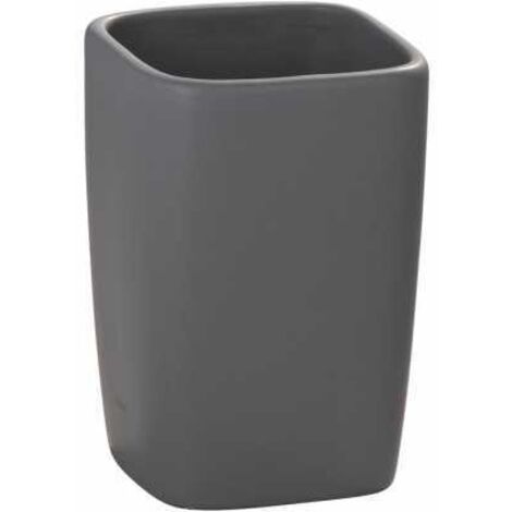 WENKO 20019100 Bicchiere porta soazzolino in ceramica Faro grigio, Ceramica, 7.5 x 10.7 x 7.5 cm, Grigio