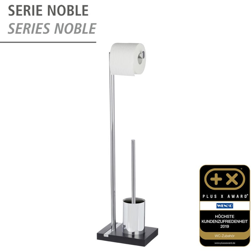 Wenko - Ensemble wc 2en1 Brosse wc et dérouleur papier toilette, Noble noir, base Polyrésine - structure acier, 20x74x15 cm, chromé