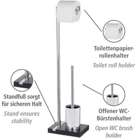 Wenko 204601000 - Set spazzolone WC Noble Black, in poliresina cromata, 20 x 74 x 15 cm, colore: Nero