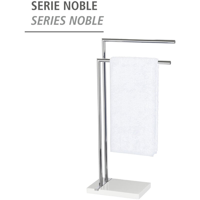 Wenko - Porte Serviettes sur Pied Noble 2 Barres sèche serviettes, Accessoire salle de bain, Acier et base poly résine, 45,5 x 82 x 20 cm, Blanc et