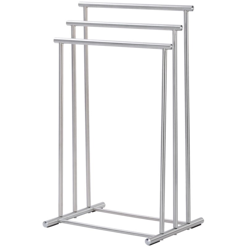 Wenko - Porte-serviettes 3 barres sur Pied Lioni Barres en gradin, Base lestée, Grand espace d'étendage, Acier inoxydable satiné, 50x37x76 cm, Argent