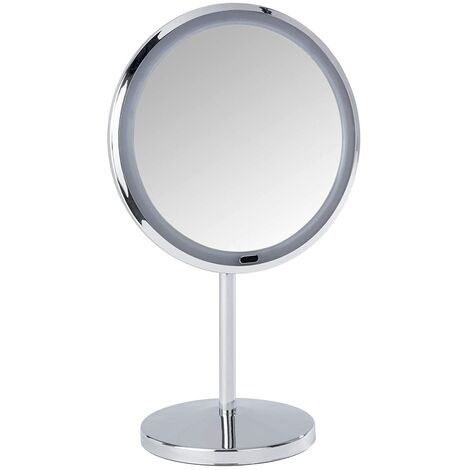 miroirs de rasage rotatifs de table,Chrome,3X Miroirs de maquillage sur pied miroir de vanité de comptoir en laiton double face de 8 pouces avec grossissement 3X/5X/7X/10X 