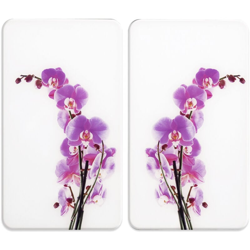 Protection plaque de cuisson "Fleur d'orchidée" en verre trempé WENKO, Pour toute plaques, Couvre plaque de cuisson, planche à découper, Lot de 2,