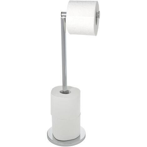 WENKO 2in1 Stand Toilettenpapierhalter, Edelstahl, platzsparend, für bis zu 4 Ersatzrollen, Silber glänzend, Edelstahl rostfrei glänzend