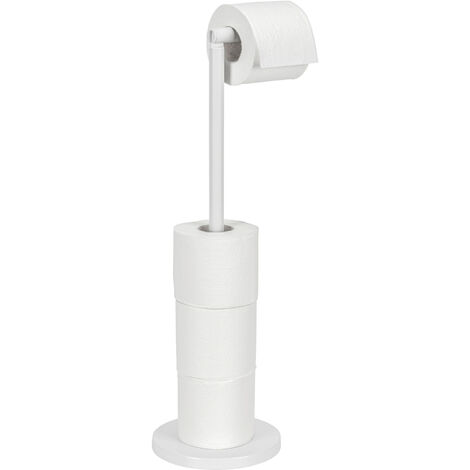 WENKO 2in1 Stand Toilettenpapierhalter, Weiß, platzsparend, für bis zu 4 Ersatzrollen, Weiß, Stahl weiß
