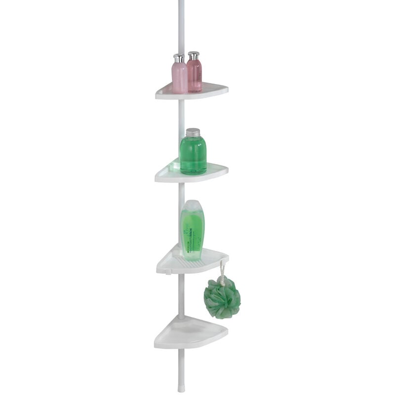 Etagère de salle de bain télescopique Easy, 4 Paniers de douche, solution sans perçage, Aluminium - Plastique, 26x78-265 x19,5 cm, Blanc - Wenko